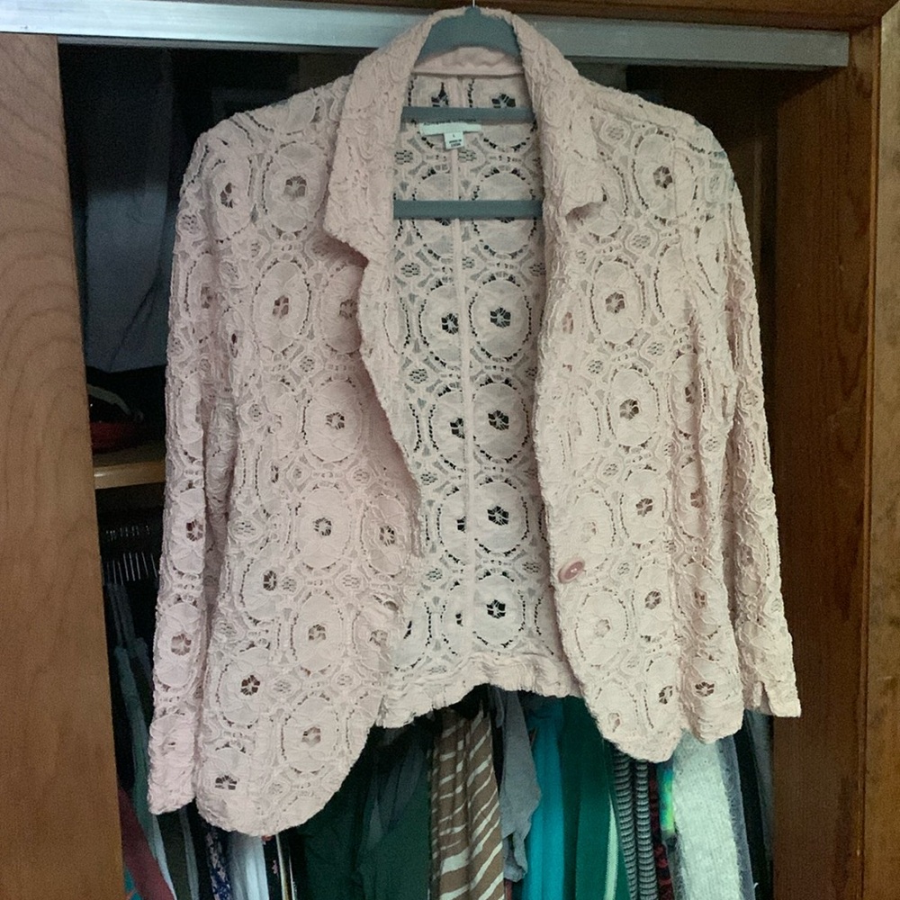 Light Pink Cropped One Button Blazer